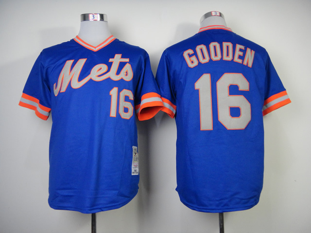 Men New York Mets #16 Gooden Blue Throwback MLB Jerseys